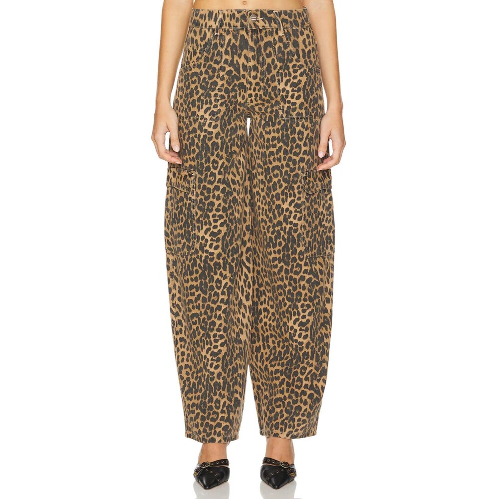 Damson Madder Dion Cargo Jeans Leopard Print Barrel Off Duty Model Utility 8 NWT